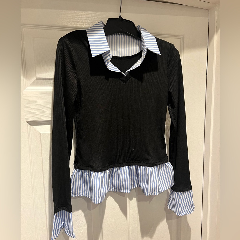 Medium Long sleeve black shirt with mock collared shirt